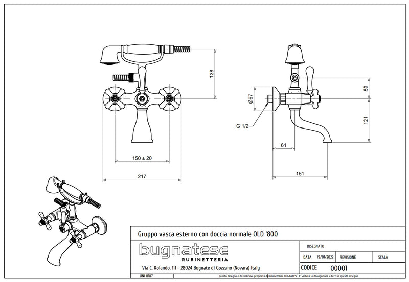 Technical Drawing for Bugnatese, Old' 800, Fali kádcsaptelep – Fürdő – 001