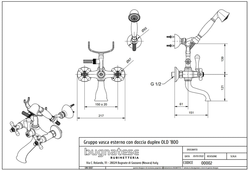 Technical Drawing for Bugnatese, Old' 800, Fali kádcsaptelep – Fürdő – 002