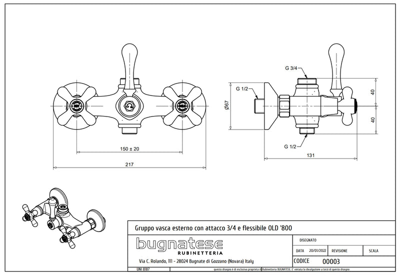 Technical Drawing for Bugnatese, Old' 800 , Fali kádcsaptelep test – Fürdő – 003