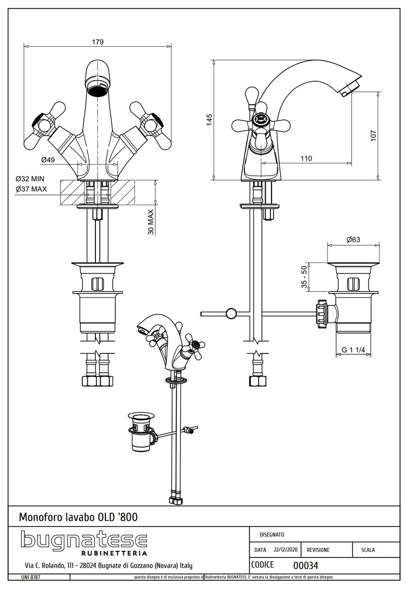 Technical Drawing for Bugnatese, Old' 800, Mosdócsaptelep leeresztővel – Fürdő – 034