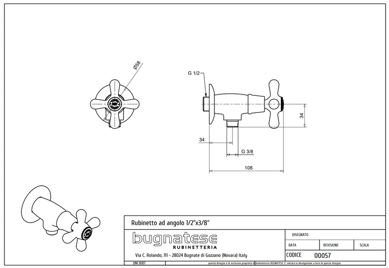Technical Drawing for Bugnatese, Old' 800, Sarokszelep 1/2-3/8″ csatlakozással – Fürdő – 057