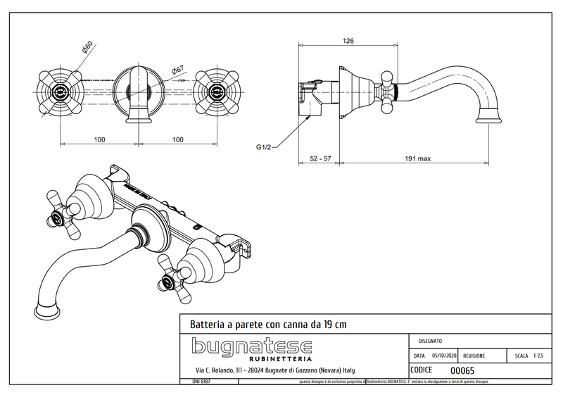 Technical Drawing for Bugnatese, Klasszikus, Fal alatti mosdócsaptelep – Fürdő – 065