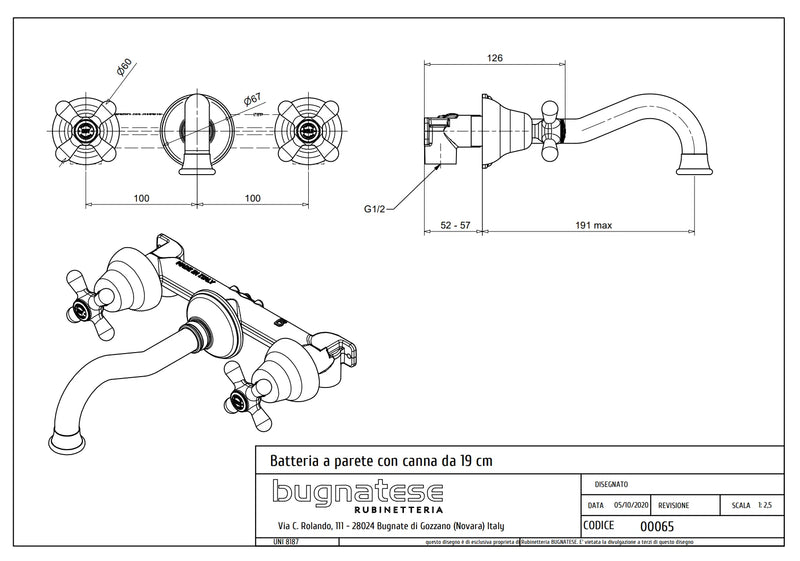 Technical Drawing for Bugnatese, Klasszikus, Fal alatti mosdócsaptelep – Fürdő – 065