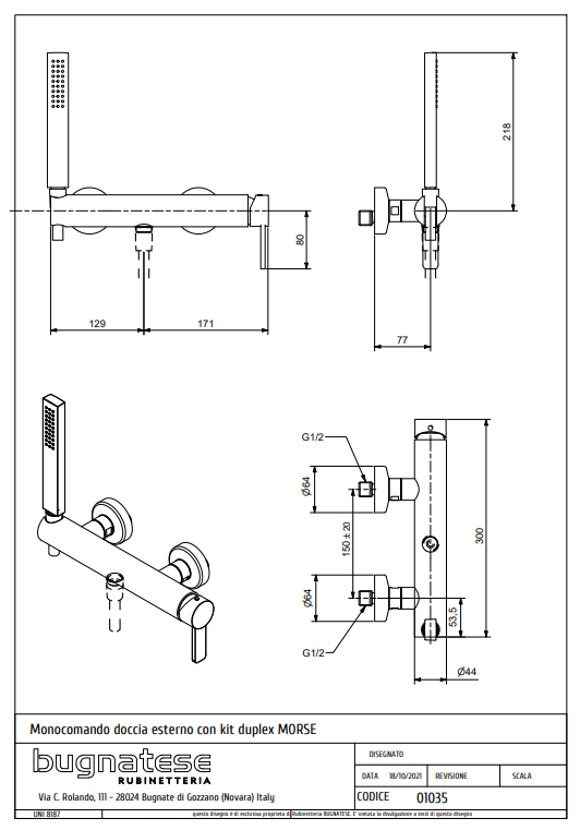 Technical Drawing for Bugnatese, Zuhanycsaptelep zuhanyszettel - Fürdő - 1035