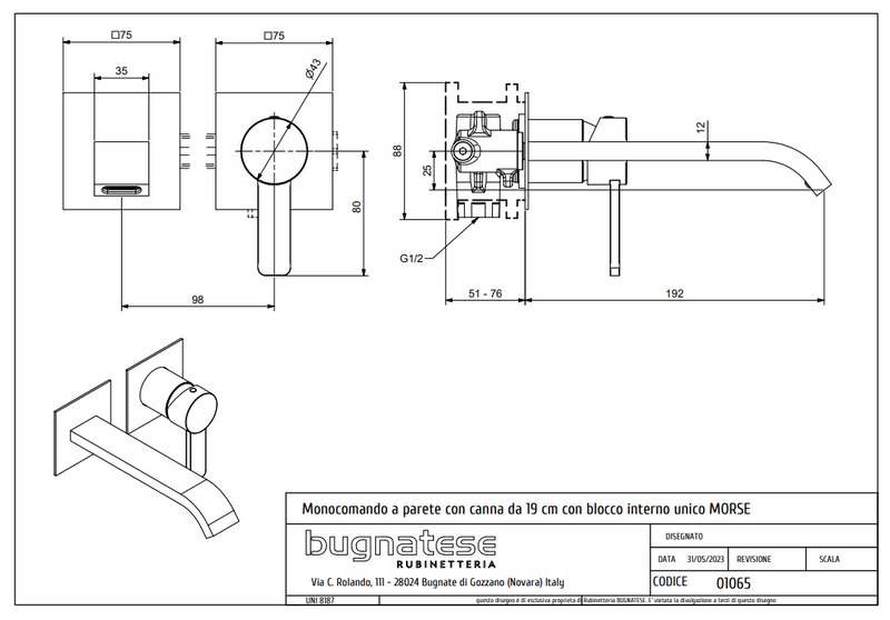 Technical Drawing for Bugnatese, Modern, Fal alatti mosdócsaptelep beépítő egységgel – Fürdő – 1065