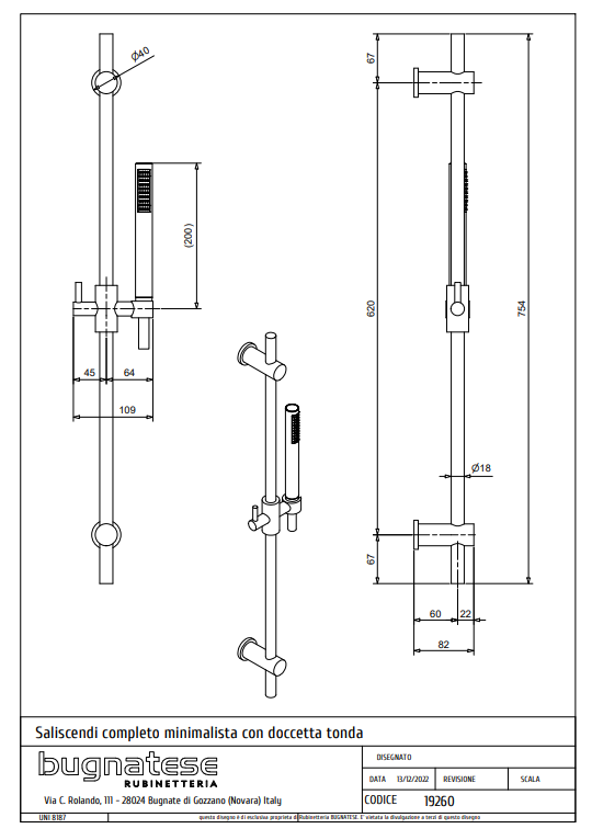 Technical Drawing for Bugnatese,Minimalista zuhanyrúd szettel- Fürdő - 19260