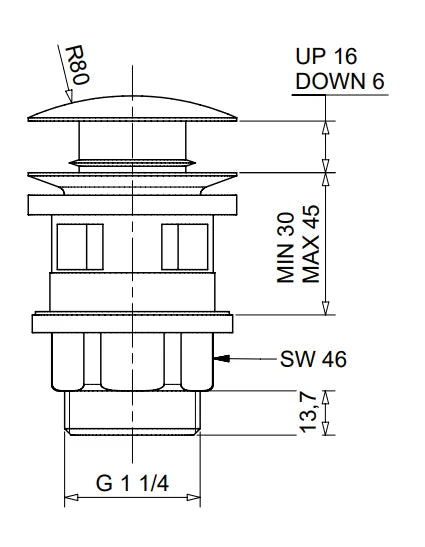 Technical Drawing for Bugnatese, Kirvy Steel , klikk-klakk leeresztő - Fürdő – 19275