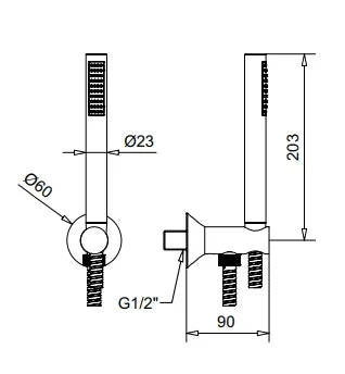 Technical Drawing for Bugnatese, Orion , Zuhanyszett gégecsőcsatlakozóval – Fürdő – 19693