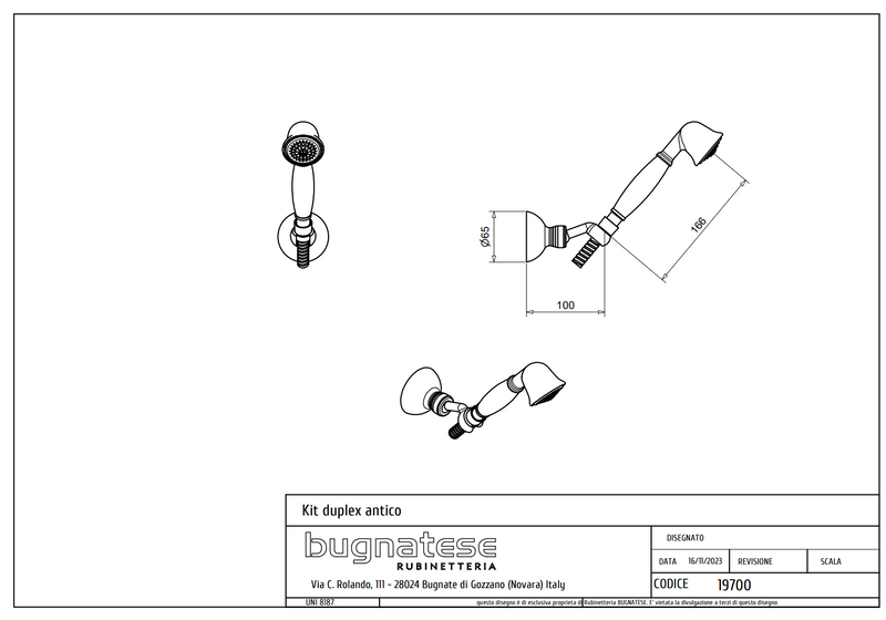 Technical Drawing for Bugnatese, Denver, Zuhanyszett csaptelephez 19150 zuhanyfejjel– Fürdő – 19700