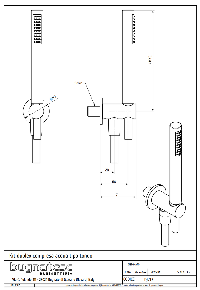 Technical Drawing for Bugnatese, Rodos , Minimalista Zuhanyszett - Fürdő - 19717