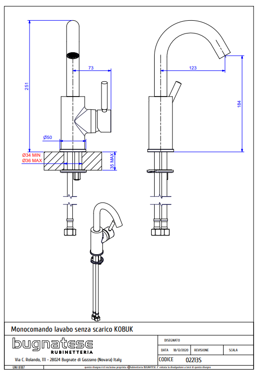 Technical Drawing for Bugnatese, Kobuk  Mosdócsaptelep leeresztő nélkül Fürdő – 2213S
