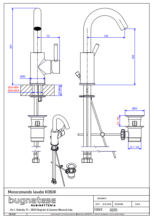 Technical Drawing for Bugnatese, Kobuk  Mosdócsaptelep leeresztővel– Fürdő – 2213