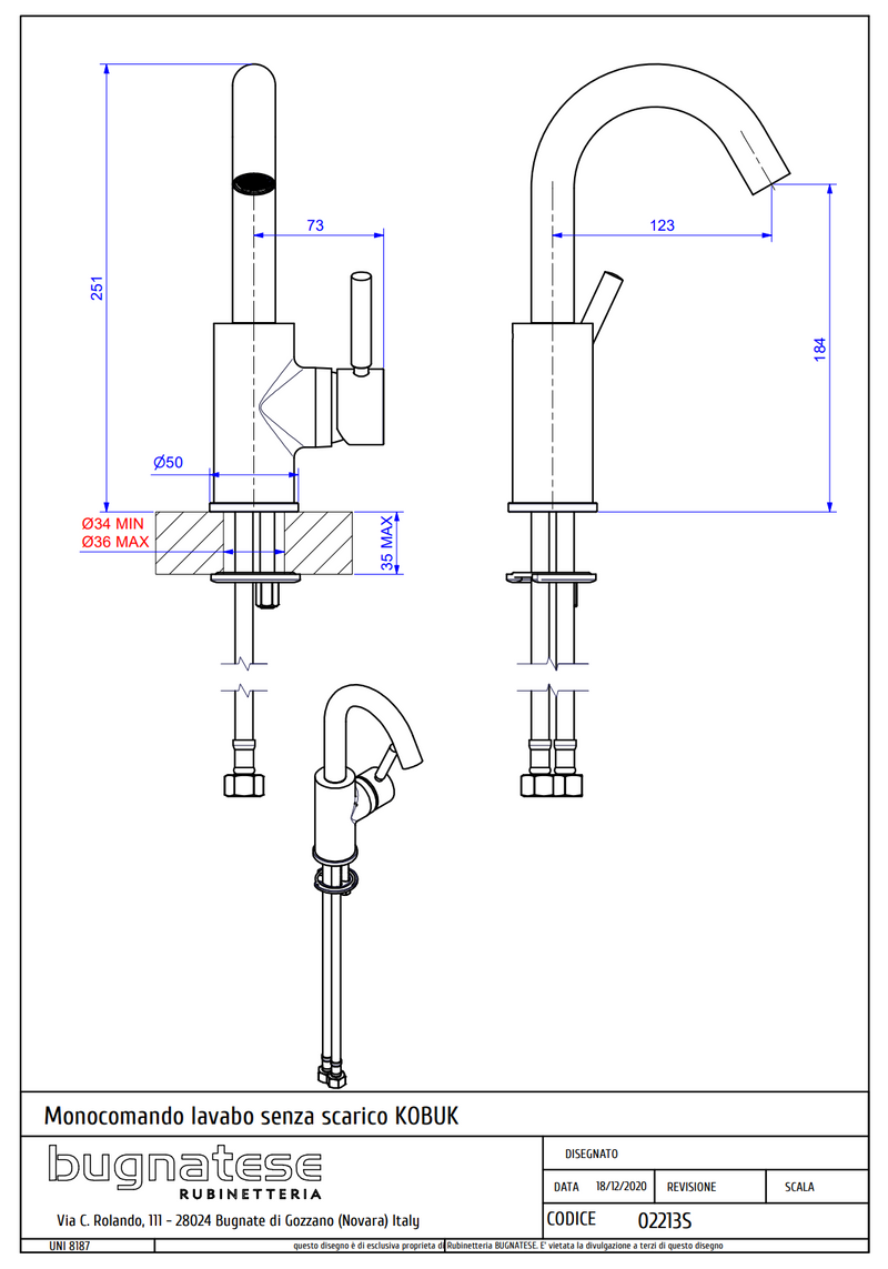 Technical Drawing for Bugnatese, Kobuk ,Mosdócsaptelep klikk-klakk leeresztővel -  Fürdő – 2213SC
