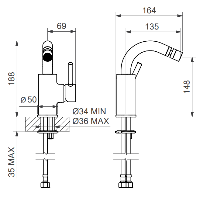 Technical Drawing for Bugnatese, Bidé csaptelep - Fürdő - 2223SC