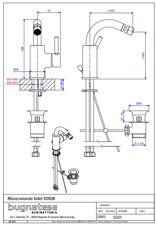 Technical Drawing for Bugnatese, Bidé csaptelep - Fürdő - 2223