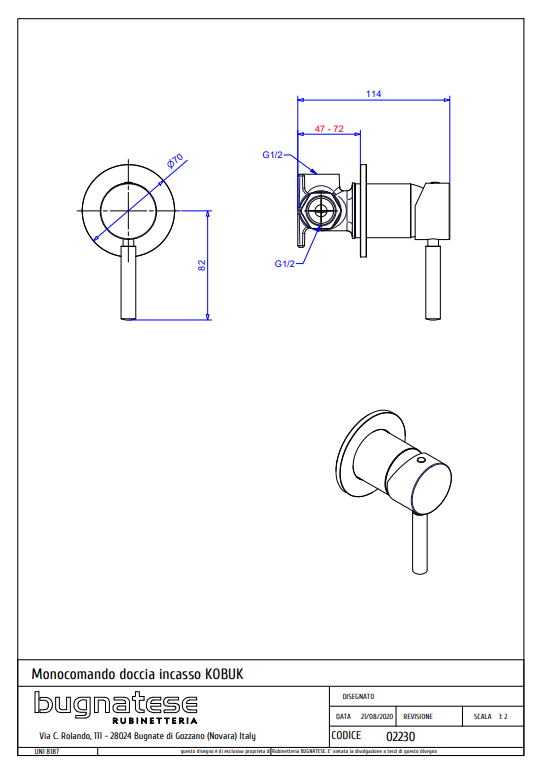 Technical Drawing for Bugnatese, Kobuk Fal alatti zuhanycsaptelep - Fürdő - 2230