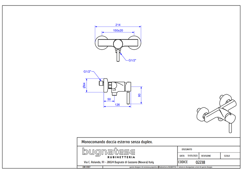 Technical Drawing for Bugnatese, Kobuk Zuhanycsaptelep test- Fürdő - 2238