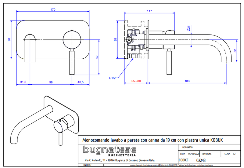 Technical Drawing for Bugnatese,Kobuk, Modern, Fal alatti mosdócsaptelep beépítő egységgel – Fürdő – 2243SC