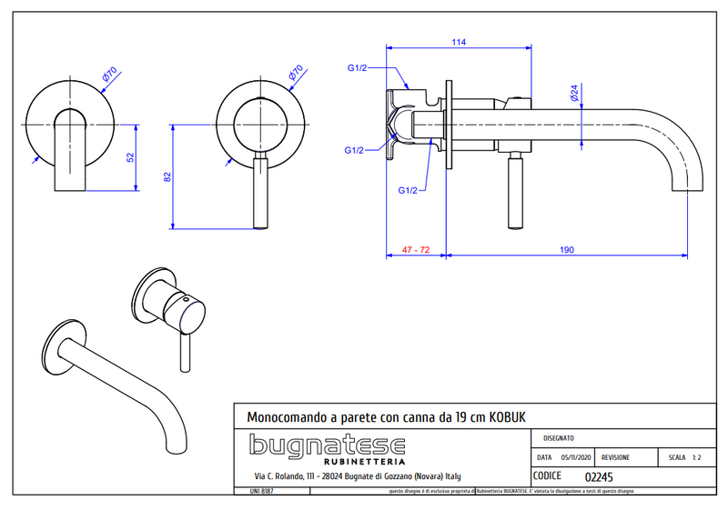 Technical Drawing for Bugnatese, Modern, Fal alatti mosdócsaptelep beépítő egységgel – Fürdő – 2245SC