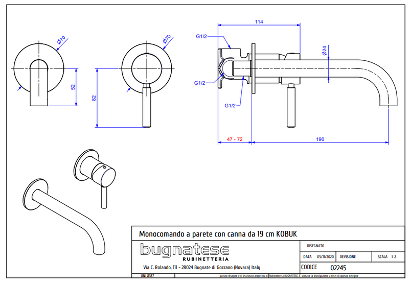 Technical Drawing for Bugnatese, Modern, Fal alatti mosdócsaptelep beépítő egységgel – Fürdő – 2245