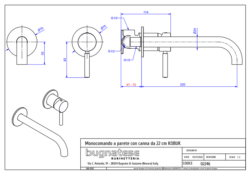 Technical Drawing for Bugnatese, Modern, Fal alatti mosdócsaptelep beépítő egységgel – Fürdő – 2246