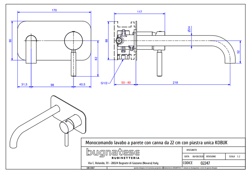 Technical Drawing for Bugnatese, Modern, Fal alatti mosdócsaptelep – Fürdő – 2247