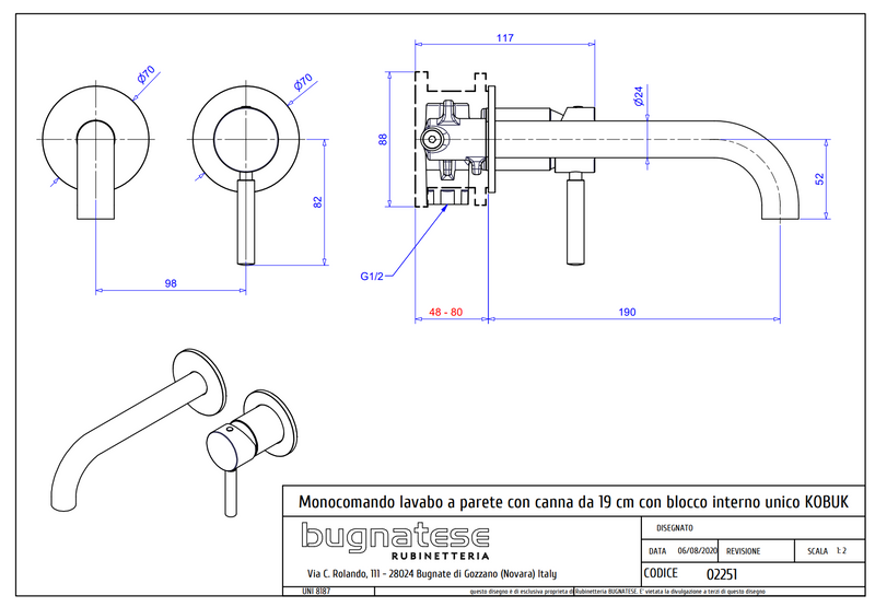 Technical Drawing for Bugnatese, Modern, Fal alatti mosdócsaptelep beépítő egységgel – Fürdő – 2251SC