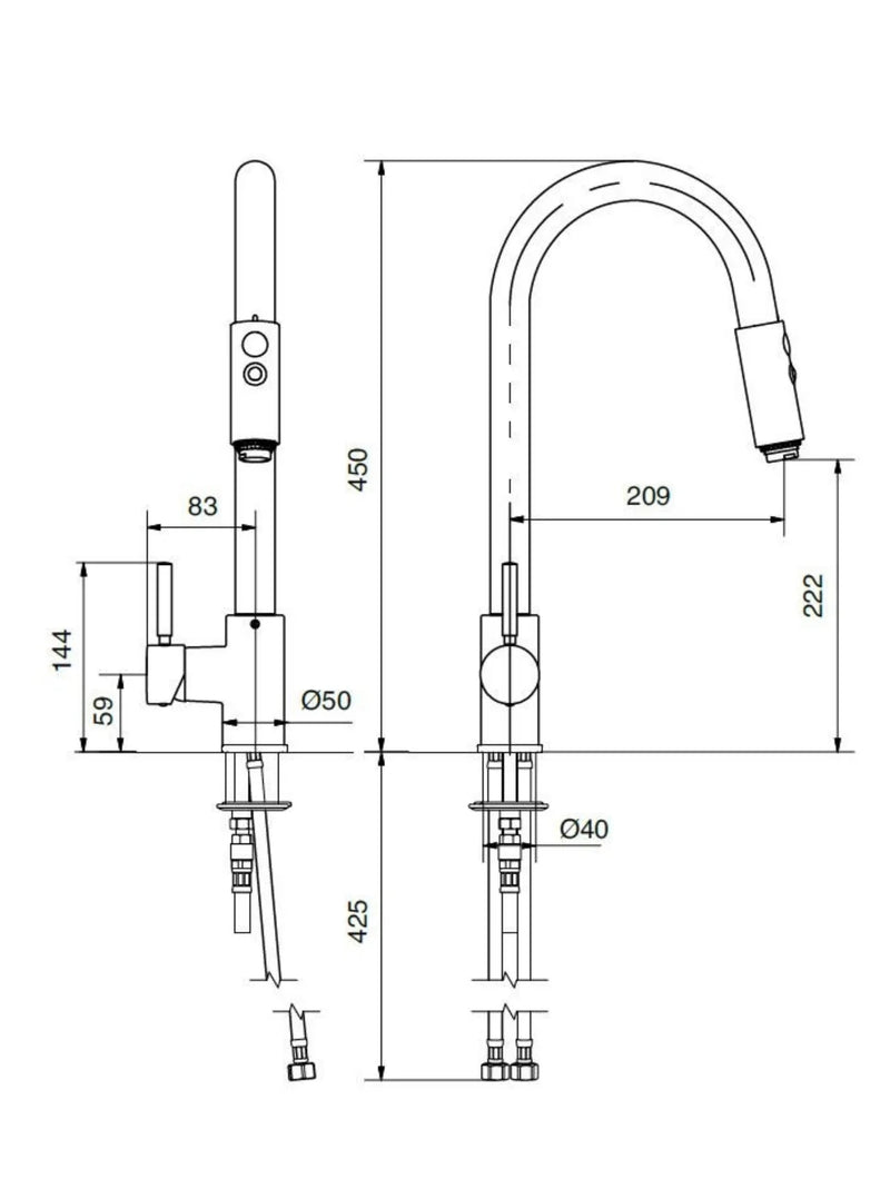 Technical Drawing for Bugnatese, Kobuk ,Kihúzható zuhanyfejes mosogatócsaptelep – Konyha – 2279