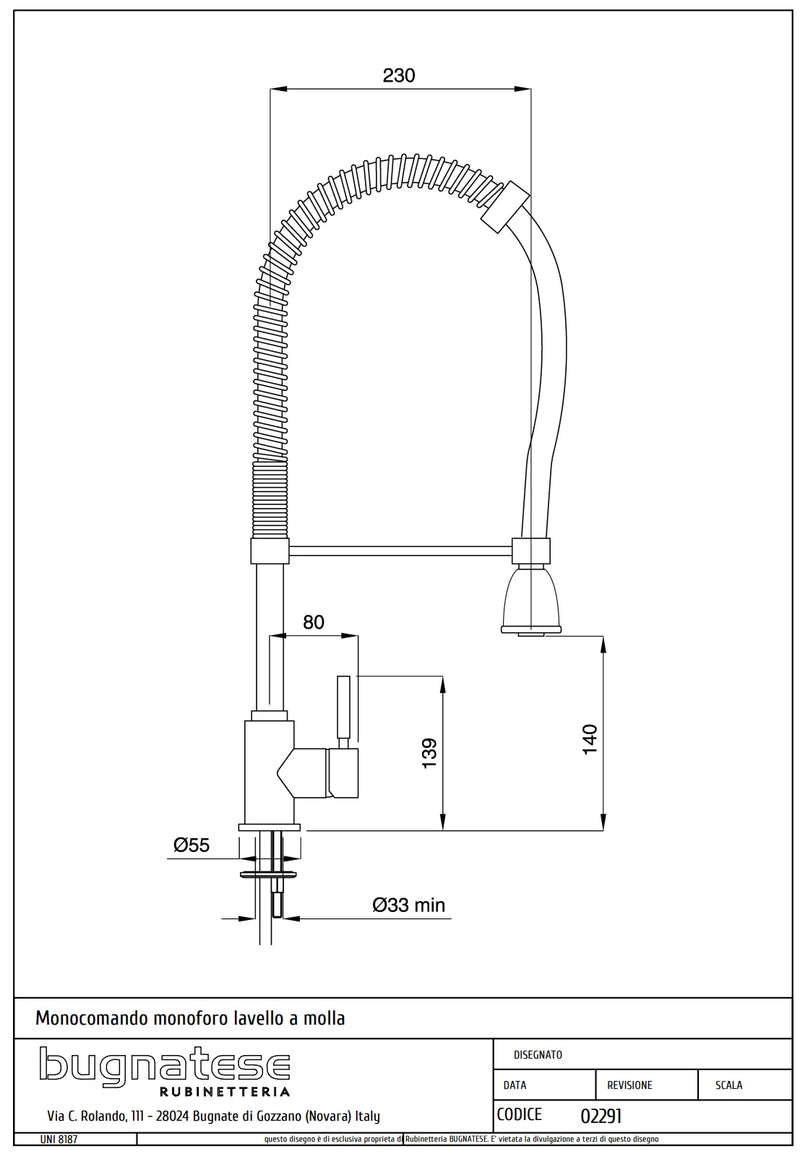 Technical Drawing for Bugnatese, Kobuk , Álló mosogató zuhanyfejes – Konyha – 2291