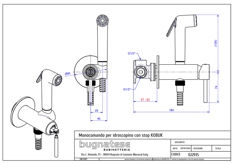 Technical Drawing for Bugnatese, Kobuk ,Fal alatti bidet csaptelep biztonsági szeleppel - Fürdő - 2293S