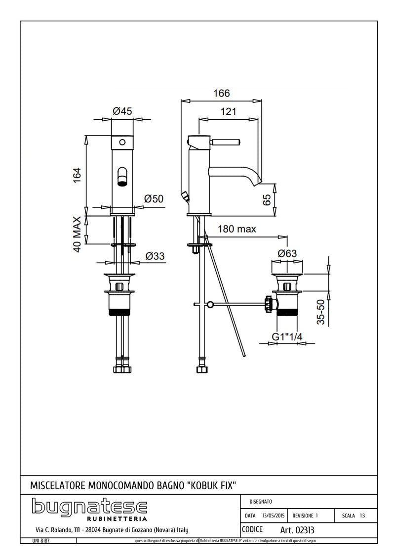 Technical Drawing for Bugnatese, Mosdó csaptelep leeresztővel - Fürdő 2313