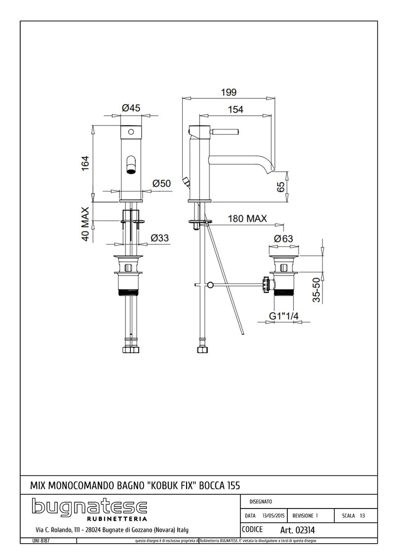 Technical Drawing for Bugnatese, Mosdó csaptelep leeresztővel - Fürdő 2314