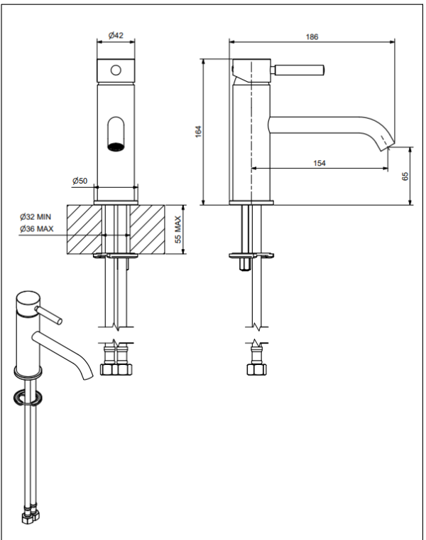 Technical Drawing for Bugnatese, Mosdó csaptelep, klikk-klakk leeresztővel - Fürdő 2314SC