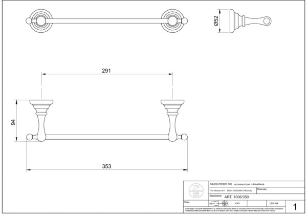 Technical Drawing for Bugnatese, Old' 800, Törölközőtartó rúd – Fürdő – 24810