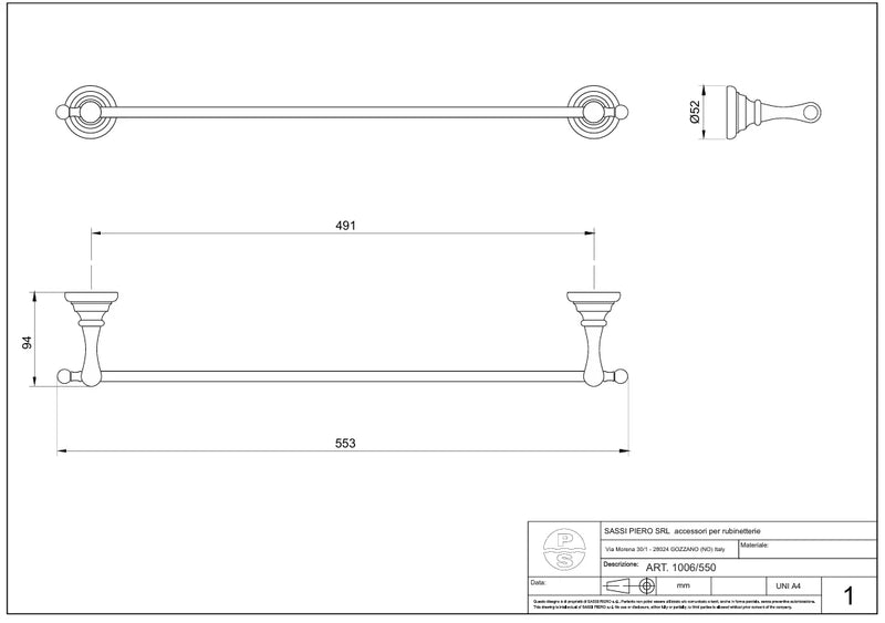 Technical Drawing for Bugnatese, Old' 800, Törölközőtartó rúd – Fürdő – 24811