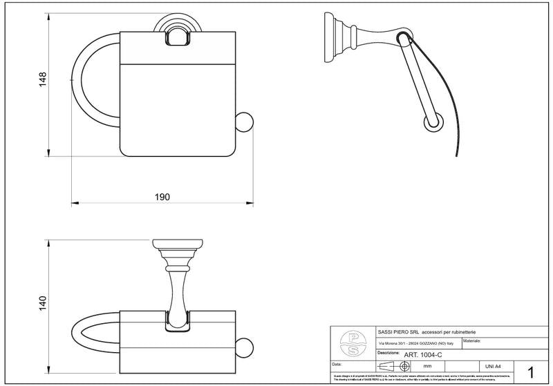 Technical Drawing for Bugnatese, Old' 800, Fedeles papírtartó – Fürdő – 24824