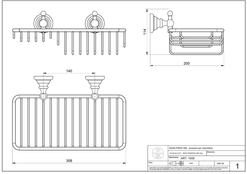 Technical Drawing for Bugnatese, Old' 800, Rácsos szivacstartó – Fürdő – 24840