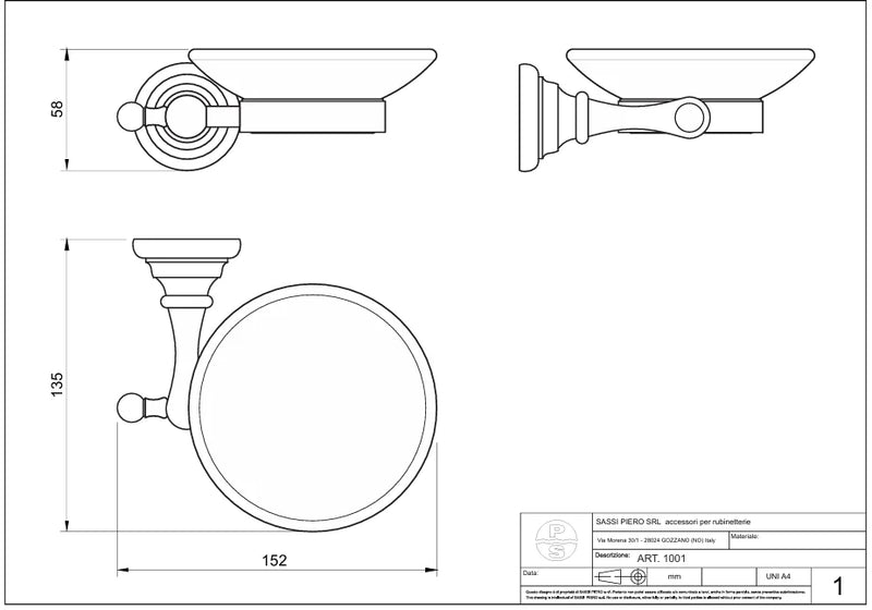 Technical Drawing for Bugnatese, Old' 800, Fali szappantartó fehér porcelán betéttel – Fürdő – 25800