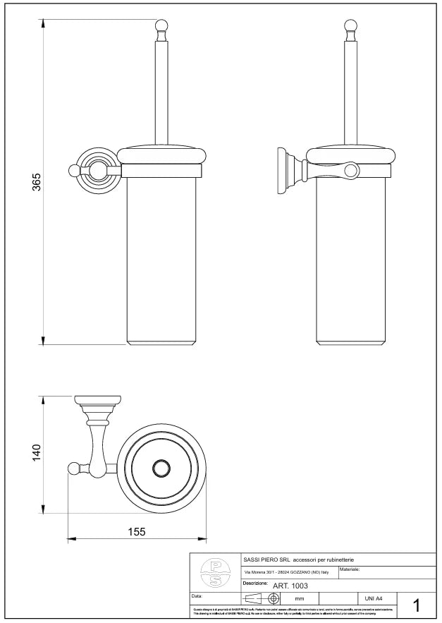 Technical Drawing for Bugnatese, Old' 800, Fali wc-kefetartó fehér porcelán betéttel – Fürdő – 25825
