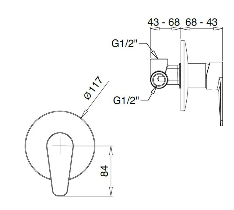 Technical Drawing for Bugnatese, Century, Fal alatti zuhanycsaptelep – Fürdő – 3630