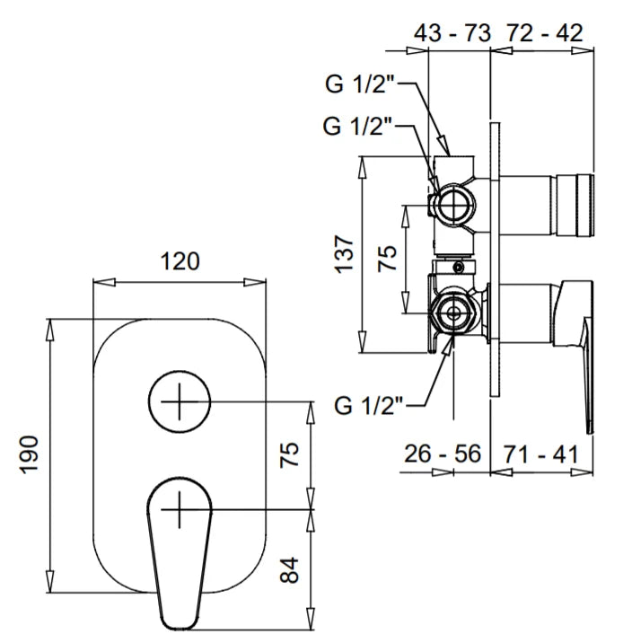 Technical Drawing for Bugnatese, Century,  Fal alatti 4 állású zuhanycsaptelep – Fürdő – 3632