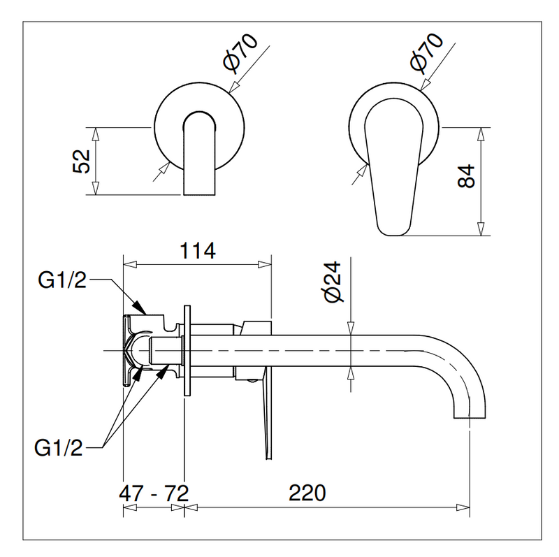 Technical Drawing for Bugnatese, Fal alatti mosdócsaptelep beépítő egységgel – Fürdő – 3646
