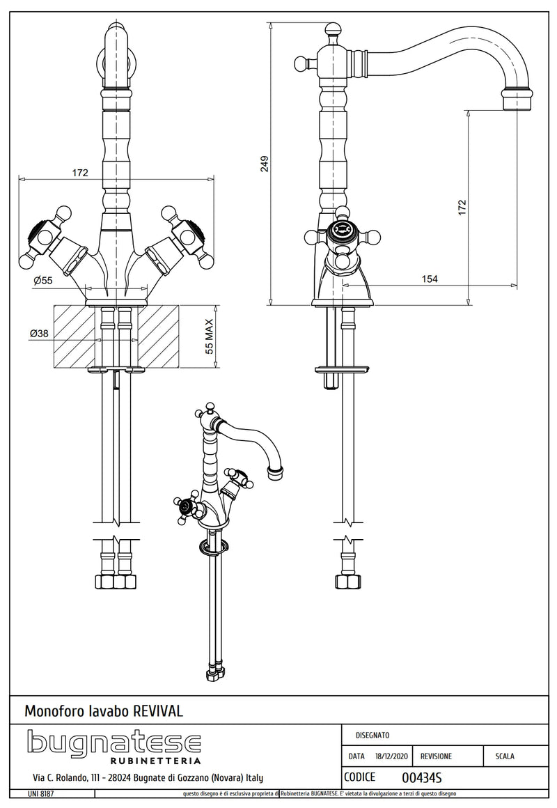 Technical Drawing for Bugnatese, Revival, Mosdócsaptelep klikk-klakk leeresztővel – Fürdő – 434SC