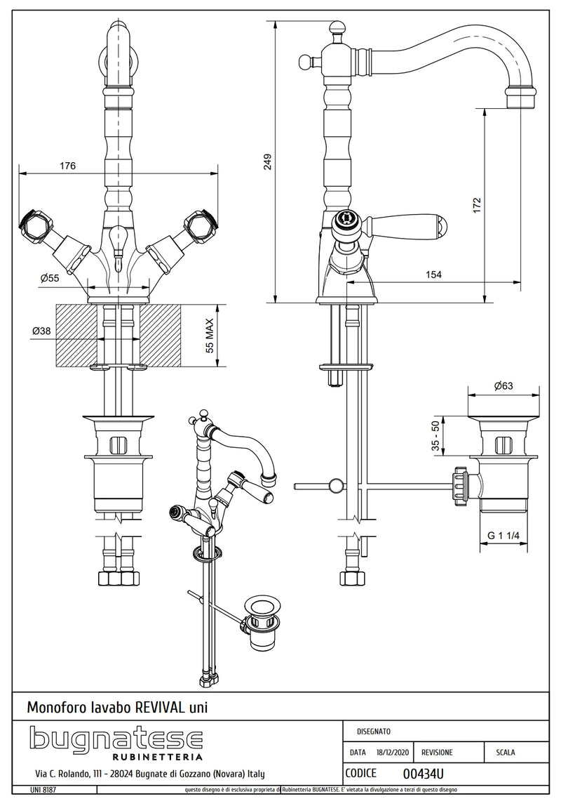 Technical Drawing for Bugnatese, Revival, Mosdócsaptelep leeresztővel – Fürdő – 434U