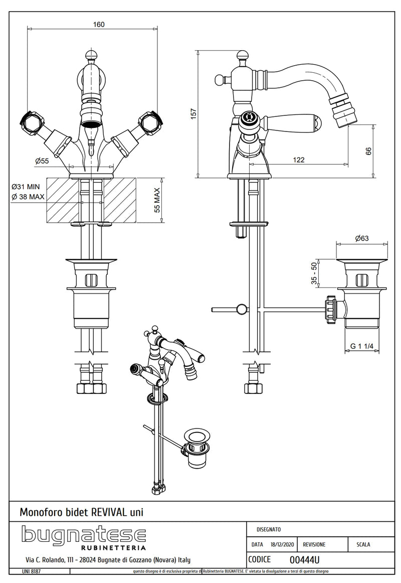 Technical Drawing for Bugnatese, Revival, Bidet csaptelep leeresztővel – Fürdő – 444U