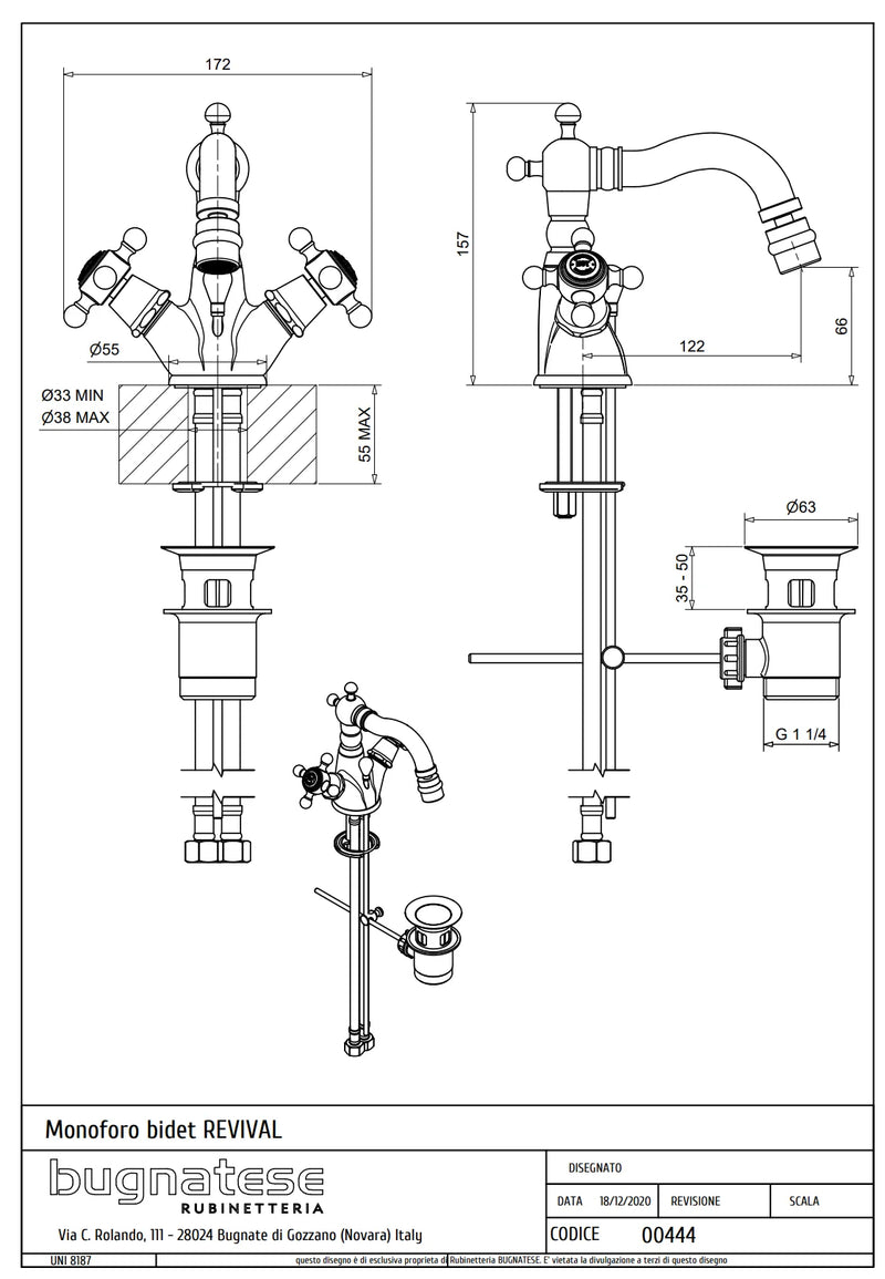 Technical Drawing for Bugnatese, Revival, Bidet csaptelep leeresztővel – Fürdő – 444