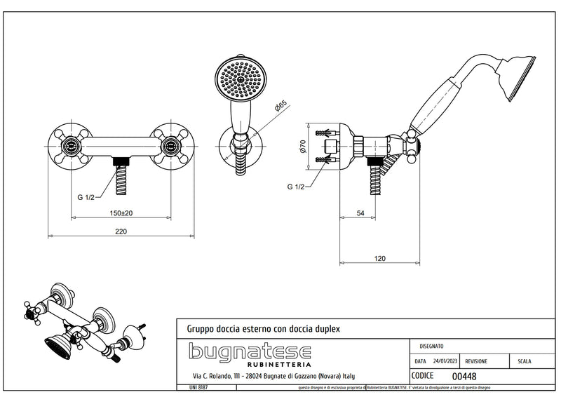 Technical Drawing for Bugnatese, Revival, Zuhanycsaptelep szettel  – Fürdő – 448