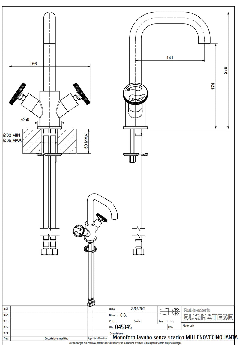 Technical Drawing for Bugnatese, Modern, Mosdócsaptelep klikk-klakk leeresztővel – Fürdő – 4534SC
