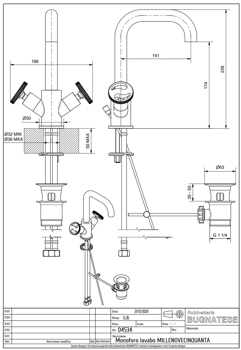 Technical Drawing for Bugnatese, Modern, Mosdócsaptelep leeresztővel – Fürdő – 4534