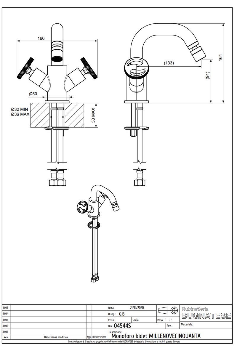 Technical Drawing for Bugnatese, Modern, Bidet csaptelep leeresztő nélkül – Fürdő – 4544S